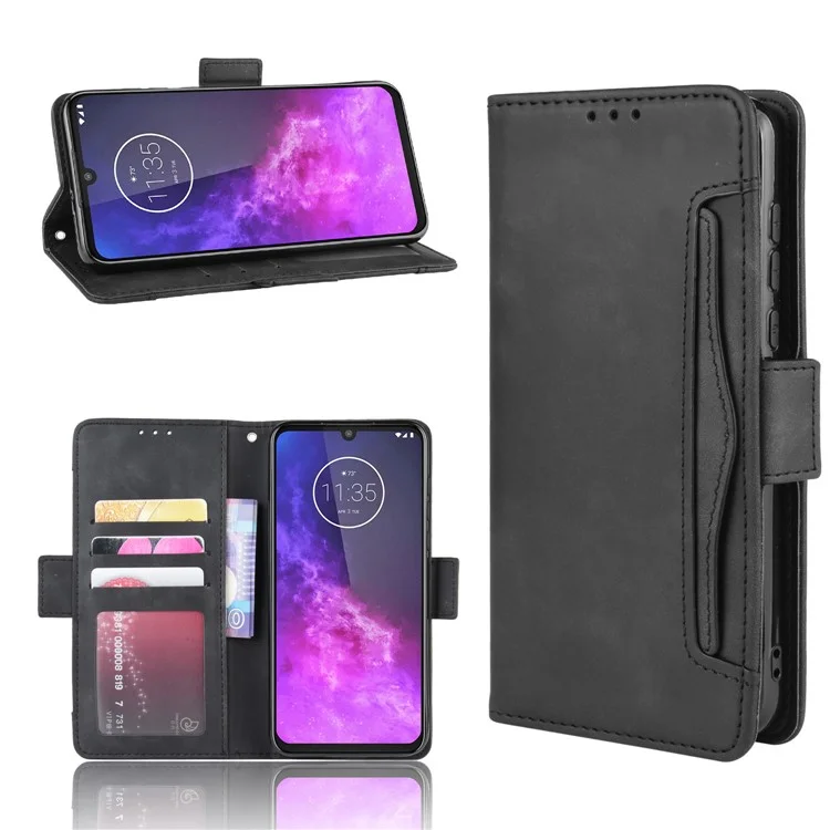 Case de Support en Cuir de Portefeuille Pour Motorola One Zoom - le Noir