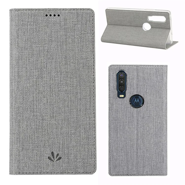 For Motorola One Action VILI DMX Cross Style Leather Stand Shell - Grey