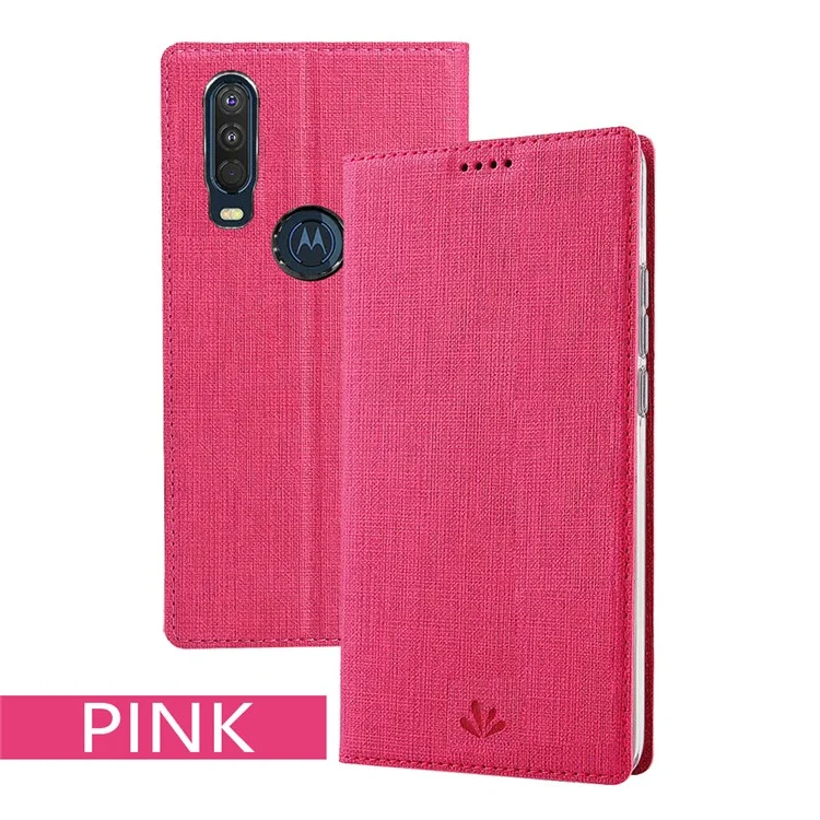 Für Motorola One Action Vili DMX Cross -style Leder -standschale - Rose
