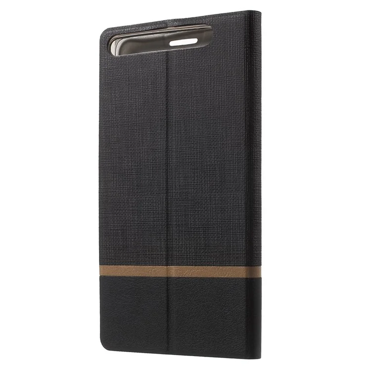 Cross Texture Leather Card Holder Stand Case for Lenovo Phab Plus - Black
