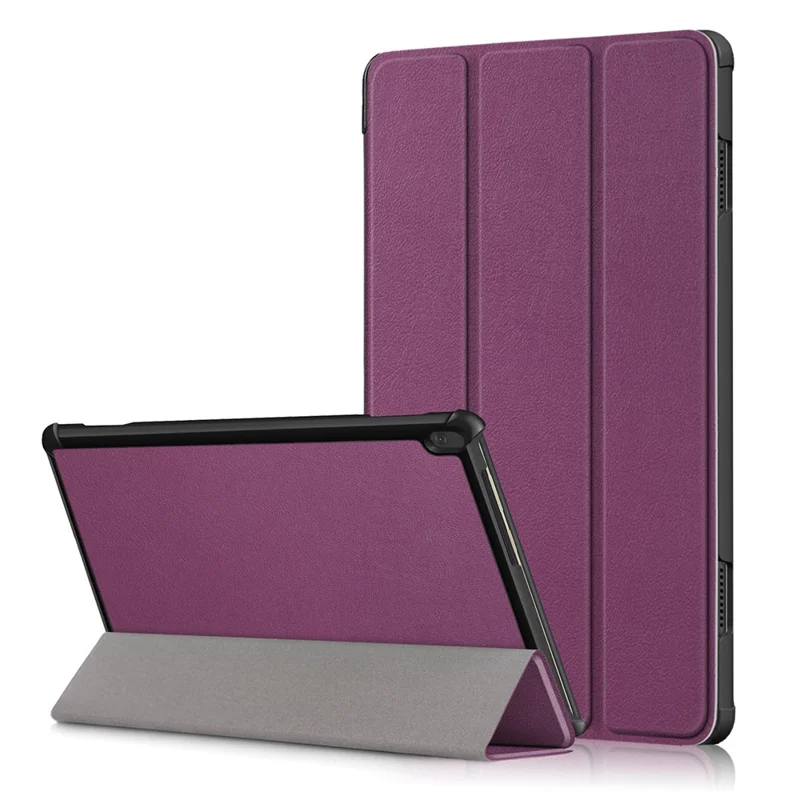 Tri-Fold Stand Leather Smart Auto Wake-Up/Sleep Case for Lenovo Tab M10 TB-X605F/TB-X505 - Purple