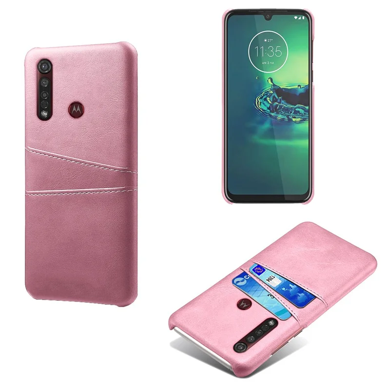 Ranuras de Doble Tarjeta KSQ Case de PC Recubierta de Cuero PU Para Motorola Moto G8 Plus - Oro Rosa