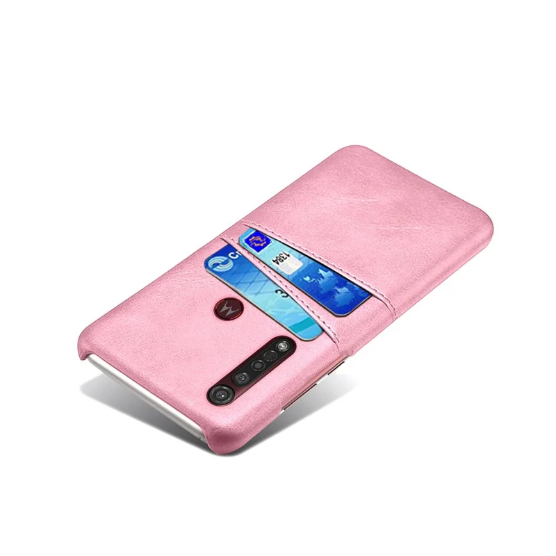 Ranuras de Doble Tarjeta KSQ Case de PC Recubierta de Cuero PU Para Motorola Moto G8 Plus - Oro Rosa