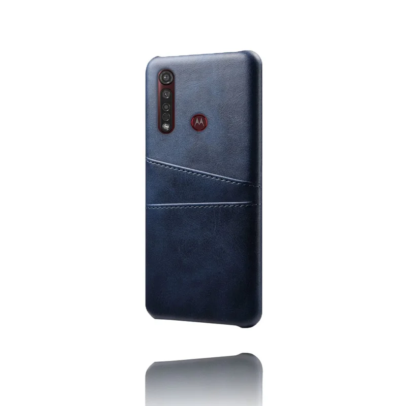 KSQ Double Card Slots PU Leather Coated Hard PC Case for Motorola Moto G8 Plus - Blue