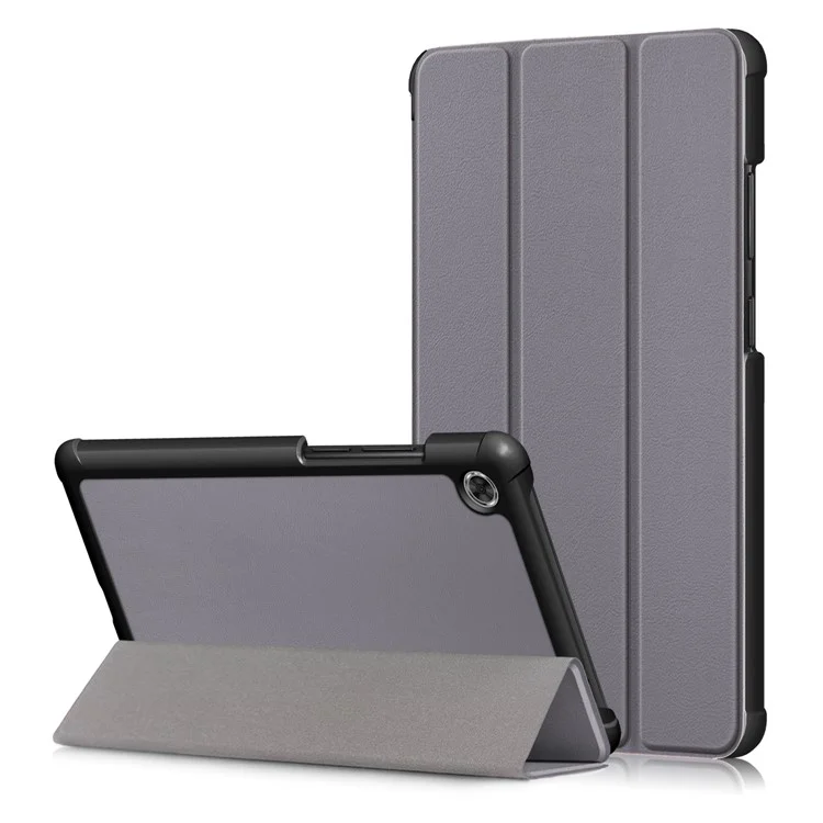 For  Lenovo Tab M7 (2nd Gen) TB-7305F / (3rd Gen) PU Leather Tablet Case Tri-fold Stand Scratch Resistant Flip Cover - Grey