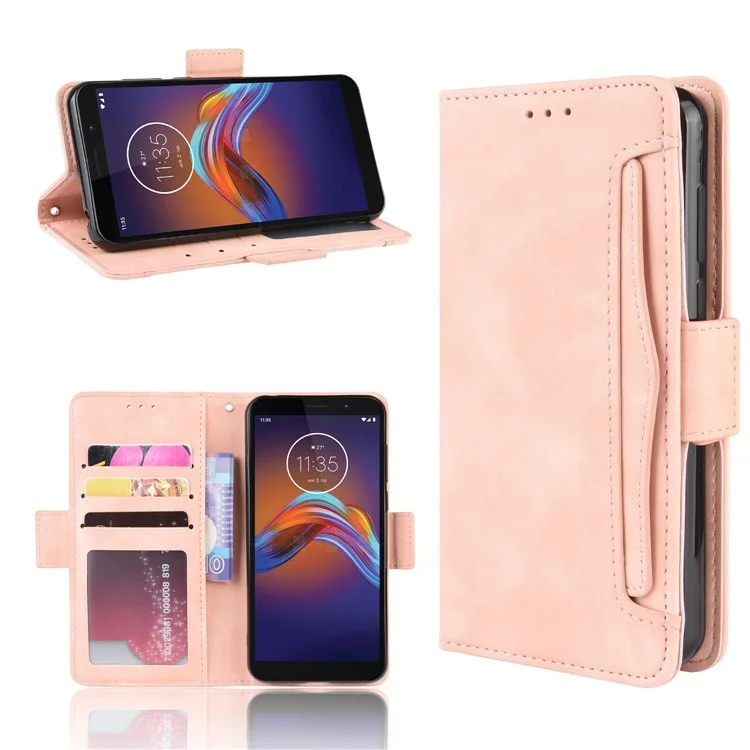 pu Leather Manuy Card Slots Basing Pour Motorola Moto E6 Play - Rose