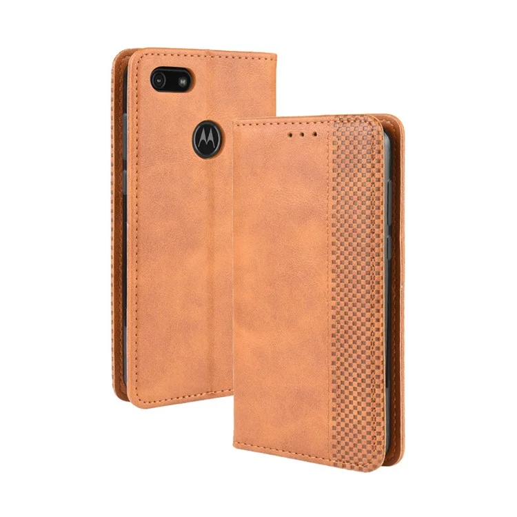 Retro Style Skin PU Leather Wallet Cover for Motorola Moto E6 Play - Brown