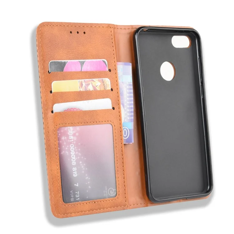 Retro Style Skin PU Leather Wallet Cover for Motorola Moto E6 Play - Brown