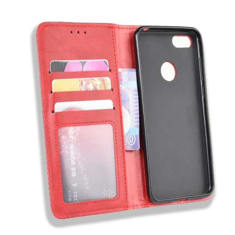 Retro Style Skin PU Leather Wallet Cover for Motorola Moto E6 Play - Red