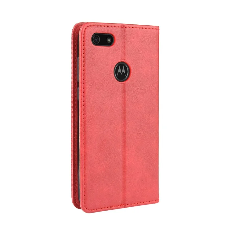 Retro Style Skin PU Leather Wallet Cover for Motorola Moto E6 Play - Red