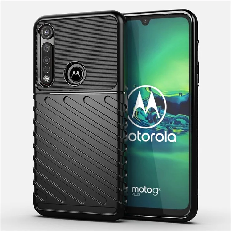 Thunder -serie Twill Grain TPU Rückdecke Für Motorola Moto G8 Plus/One Vision Plus - Schwarz