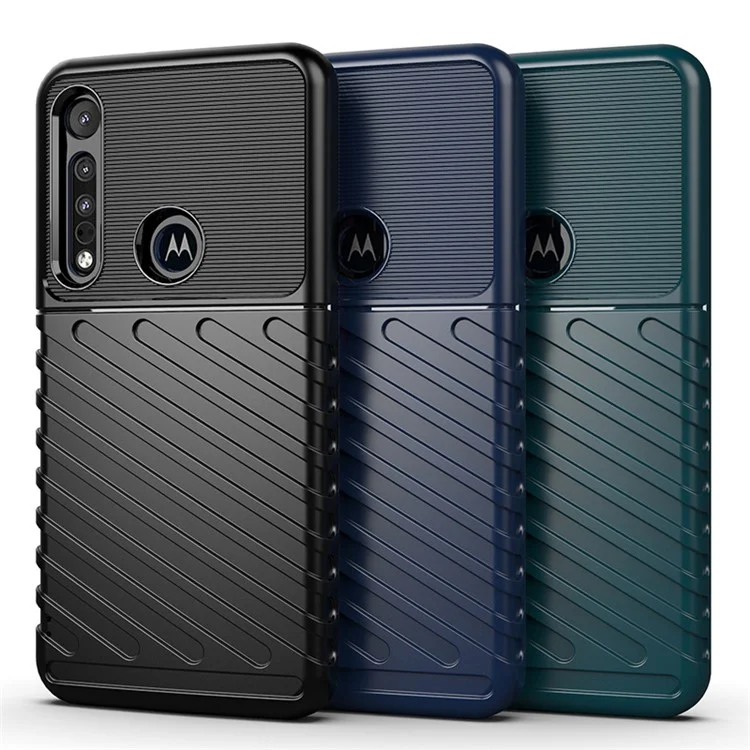 Thunder -serie Twill Grain TPU Rückdecke Für Motorola Moto G8 Plus/One Vision Plus - Schwarz