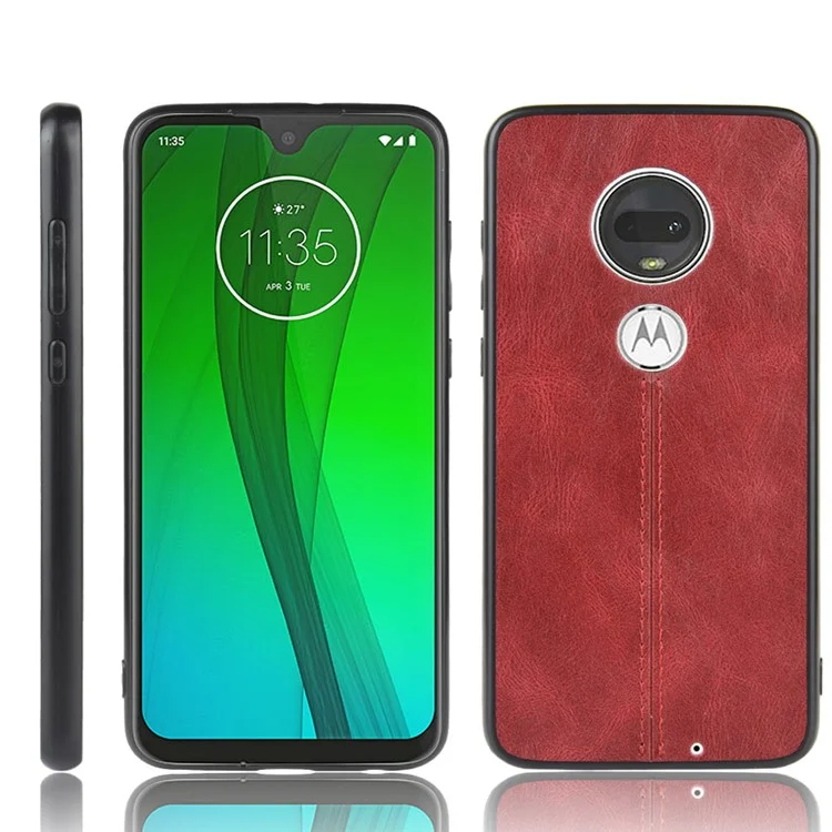 Leather Coated PC + TPU Hybrid Cover Case for Motorola Moto G7 Plus / Moto G7 - Red