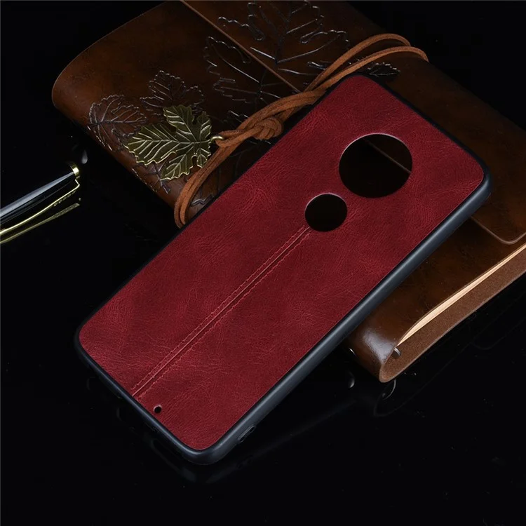 Leather Coated PC + TPU Hybrid Cover Case for Motorola Moto G7 Plus / Moto G7 - Red