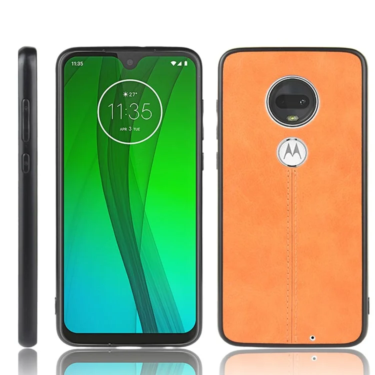 PC Con Recubrimiento de Cuero + Cubierta Híbrida TPU Para Motorola Moto G7 Plus / Moto G7 - Amarillo