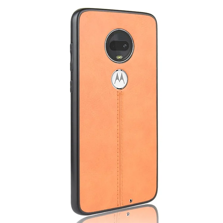 PC Con Recubrimiento de Cuero + Cubierta Híbrida TPU Para Motorola Moto G7 Plus / Moto G7 - Amarillo