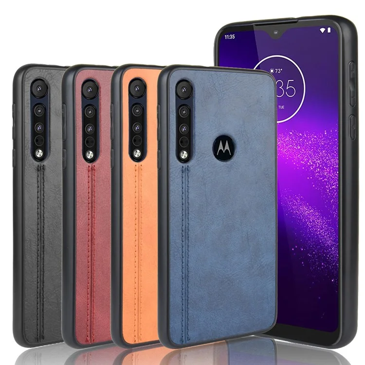 PC Con Cuero PU + TPU Caja de Caja de Teléfonos Celulares Para Motorola Moto G8 Plus - Negro