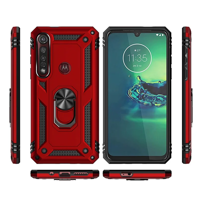 Hybrid PC TPU Kickstand Armor Mobile Phone Casing for Motorola Moto G8 Plus - Red