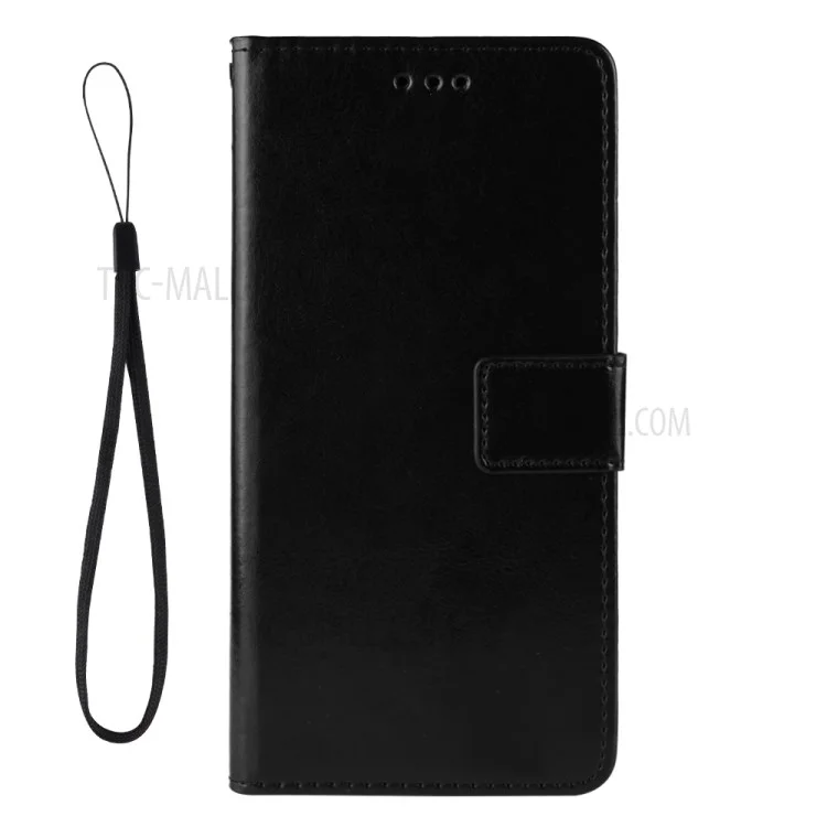 Crazy Horse Wallet Leather Case with Strap Shell for Motorola One Hyper - Black