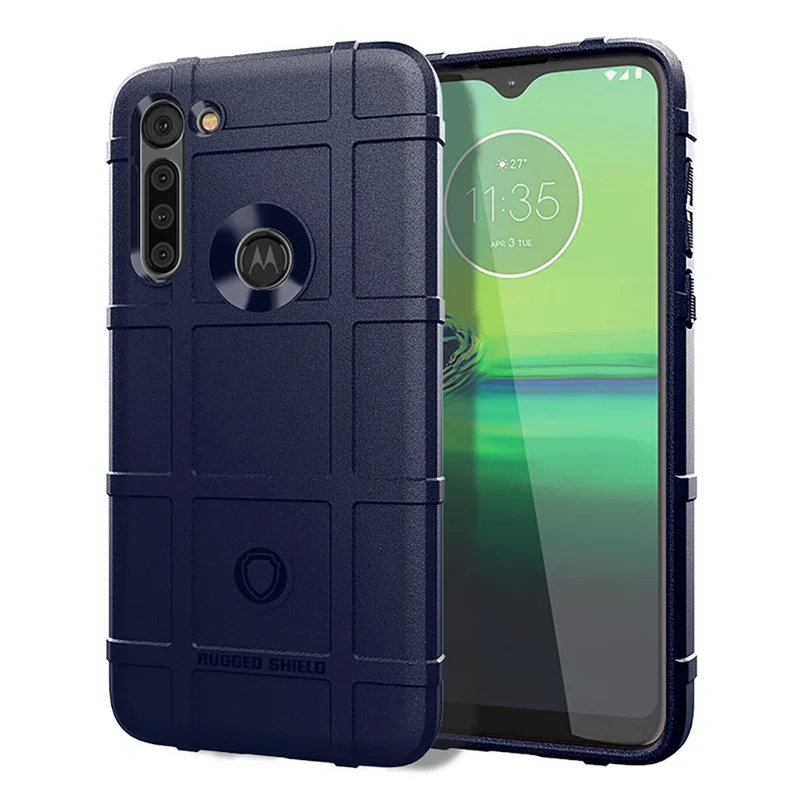 Rugged Shield Square Grid Texture Thicken TPU Case for Motorola Moto G8 Power - Blue
