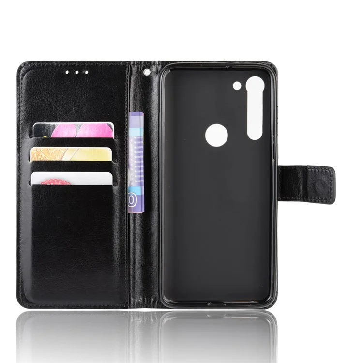 Crazy Horse Wallet Lederabdeckung Mit Riemen Für Motorola Moto G8 Power - Schwarz