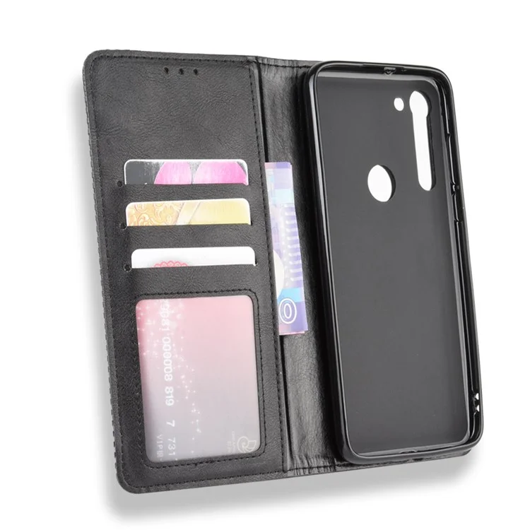 Vintage Style Magnetic Leather Wallet Phone Case for Motorola Moto G8 Power - Black