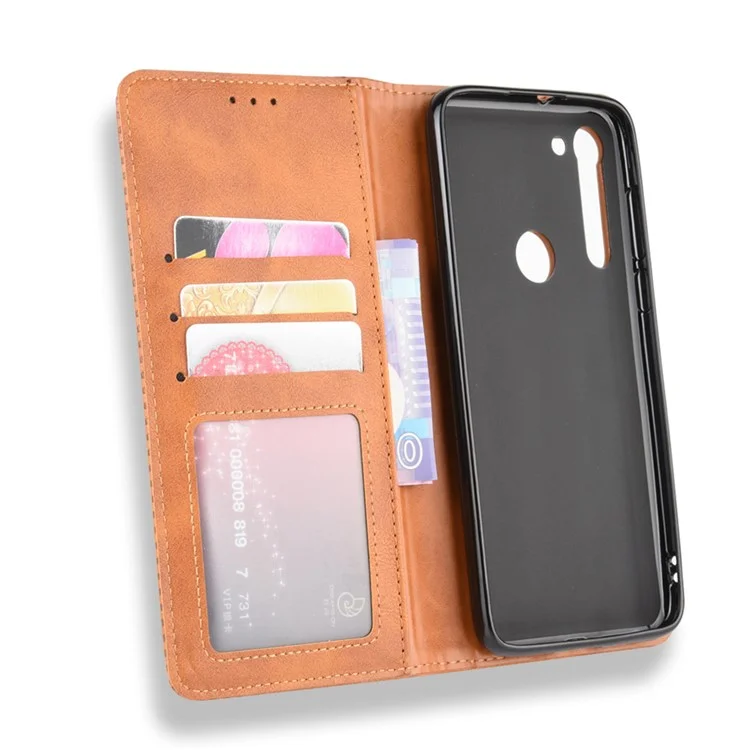 Vintage Style Magnetic Leather Wallet Phone Case for Motorola Moto G8 Power - Brown