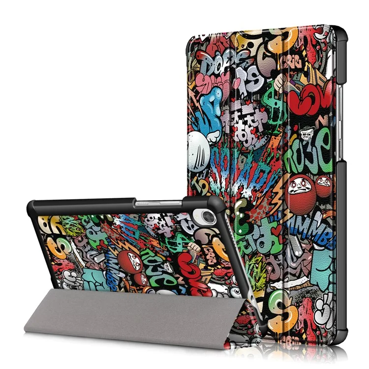 Impressão de Superfície Tri Dobrável PU Cover de Couro Para Lenovo Tab M8 (1ª Geração) HD8505/M8 (2ª Geração) HD8705 - Padrão de Graffiti