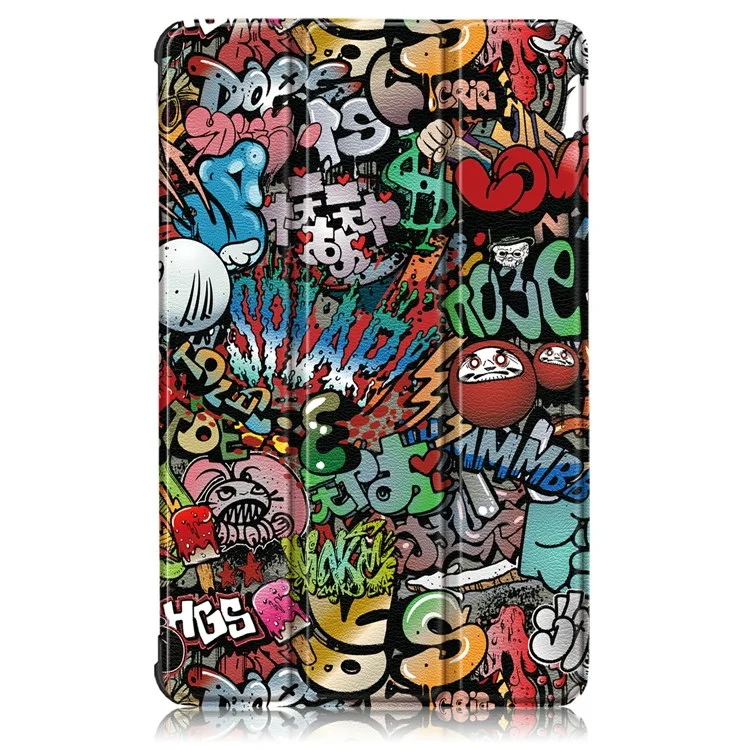 Impressão de Superfície Tri Dobrável PU Cover de Couro Para Lenovo Tab M8 (1ª Geração) HD8505/M8 (2ª Geração) HD8705 - Padrão de Graffiti