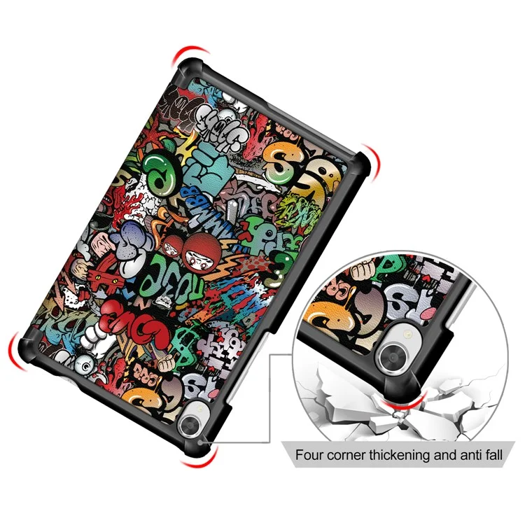 Impressão de Superfície Tri Dobrável PU Cover de Couro Para Lenovo Tab M8 (1ª Geração) HD8505/M8 (2ª Geração) HD8705 - Padrão de Graffiti