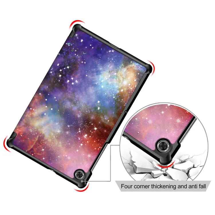 Pattern Printing Leather Smart Case Dual-Angle Tri-fold Stand Auto-Wake/Sleep Tablet Cover for Lenovo Smart Tab M10 FHD Plus/Tab M10 Plus TB-X606F - Galaxy Pattern