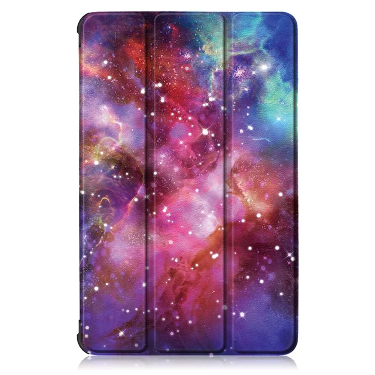 Pattern Printing Leather Smart Case Dual-Angle Tri-fold Stand Auto-Wake/Sleep Tablet Cover for Lenovo Smart Tab M10 FHD Plus/Tab M10 Plus TB-X606F - Galaxy Pattern