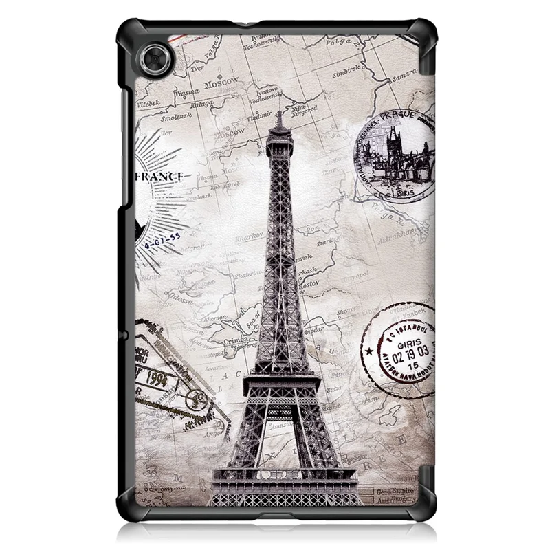 Pattern Printing Leather Smart Case Dual-Angle Tri-fold Stand Auto-Wake/Sleep Tablet Cover for Lenovo Smart Tab M10 FHD Plus/Tab M10 Plus TB-X606F - Eiffel Tower
