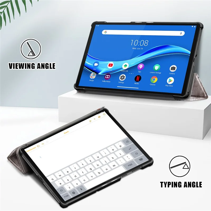 Pattern Printing Leather Smart Case Dual-Angle Tri-fold Stand Auto-Wake/Sleep Tablet Cover for Lenovo Smart Tab M10 FHD Plus/Tab M10 Plus TB-X606F - Eiffel Tower
