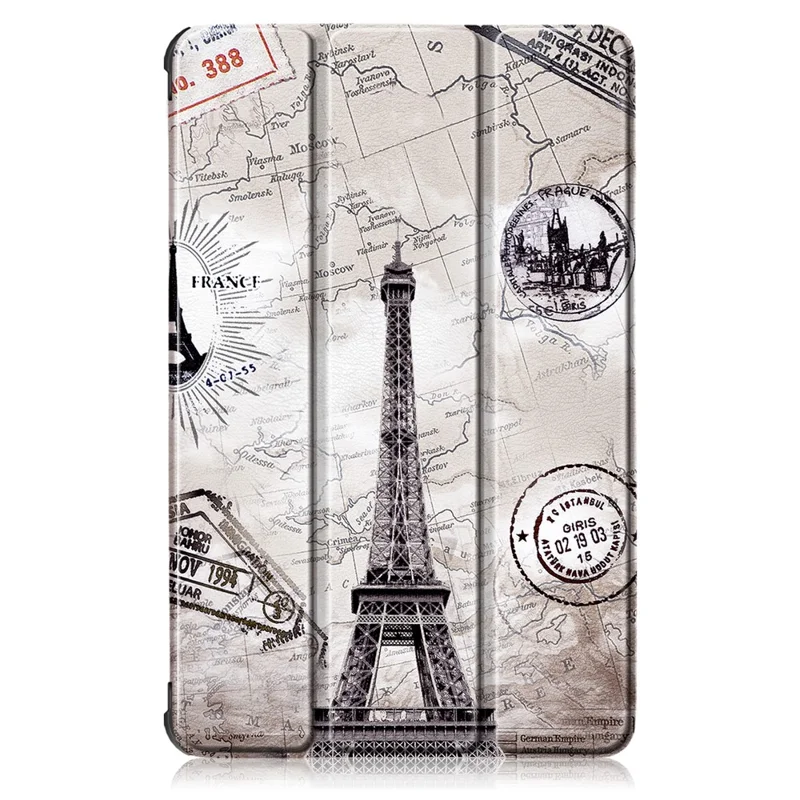 Pattern Printing Leather Smart Case Dual-Angle Tri-fold Stand Auto-Wake/Sleep Tablet Cover for Lenovo Smart Tab M10 FHD Plus/Tab M10 Plus TB-X606F - Eiffel Tower