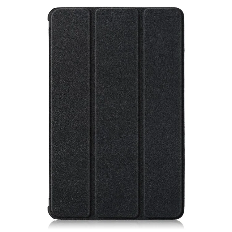 Текстурированная Кожаная Тройная Стенда Case Auto-wake/sleem Smart Tablet Cover Ultra Slim Для Lenovo Smart Tab M10 FHD Plus/Tab M10 Plus TB-X606F - Черный