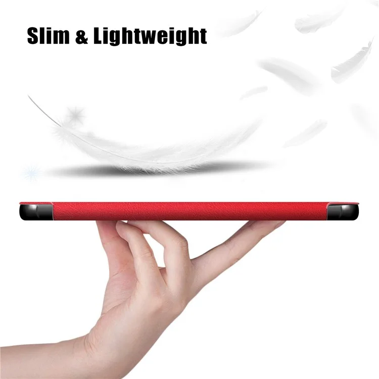 Strukturierter Leder-Dreifach-Ständer-Hülle Auto-Wake/Sleep Smart Tablet-Hülle Ultra Slim für Lenovo Smart Tab M10 FHD Plus/Tab M10 Plus TB-X606F - Rot