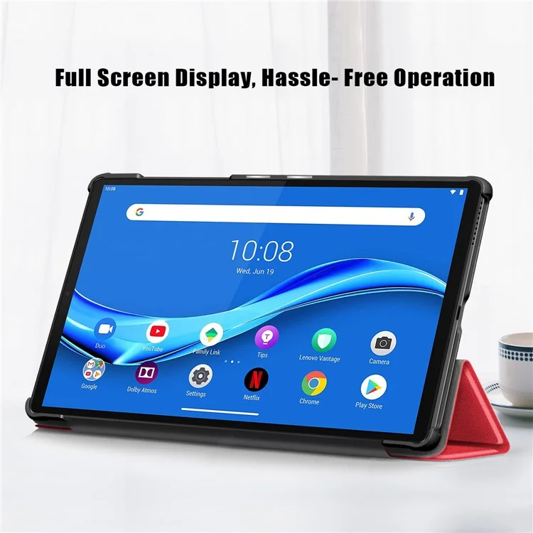 Текстурированная Кожаная Тройная Стенда Case Auto-wake/sleem Smart Tablet Cover Ultra Slim Для Lenovo Smart Tab M10 FHD Plus/Tab M10 Plus TB-X606F - Красный