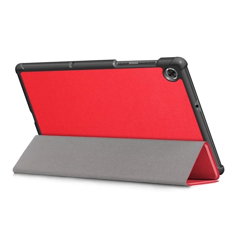 Textured Leather Tri-fold Stand Case Auto-Wake/Sleep Smart Tablet Cover Ultra Slim for Lenovo Smart Tab M10 FHD Plus/Tab M10 Plus TB-X606F - Red