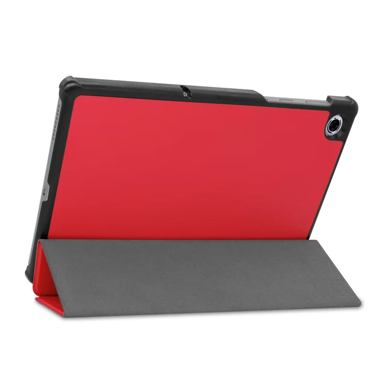Tri-fold Leather Stand Case Textured PU Leather + PC Full Protective Tablet Case for Lenovo Tab M10 Plus TB-X606F - Red
