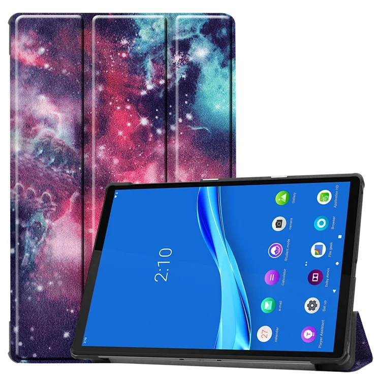 Impressão de Padrões Tri Dobrável Caixa de Couro Tri-stand Anti-arranhão Tampa de Tablet à Prova de Choque Para Lenovo Tab M10 Plus TB-X606F - Padrão de Galáxia