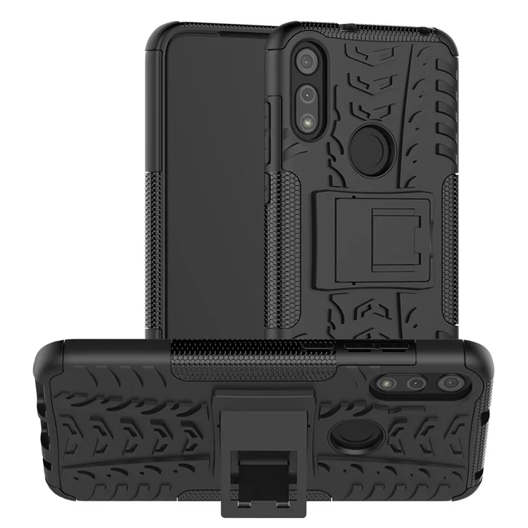 Cool Tyre Skin PC + TPU Cover with Kickstand for Motorola Moto E (2020) - Black