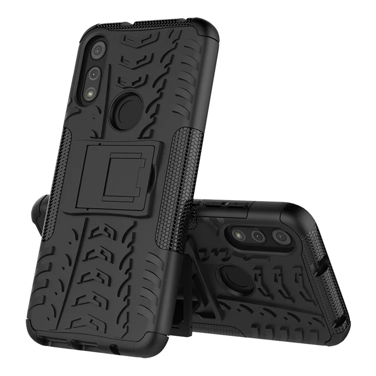 Cool Tyre Skin PC + TPU Cover with Kickstand for Motorola Moto E (2020) - Black