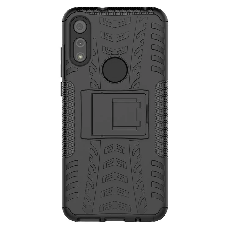 Cool Pneu Skin PC + TPU Tampa Com Kickstand Para Motorola Moto E (2020) - Preto