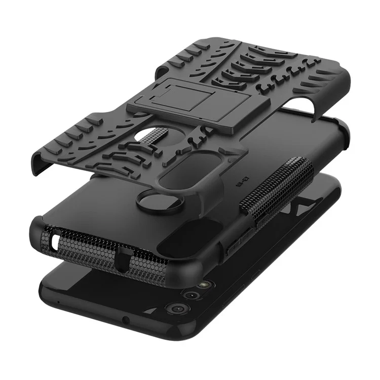 Cool Pneu Skin PC + TPU Tampa Com Kickstand Para Motorola Moto E (2020) - Preto