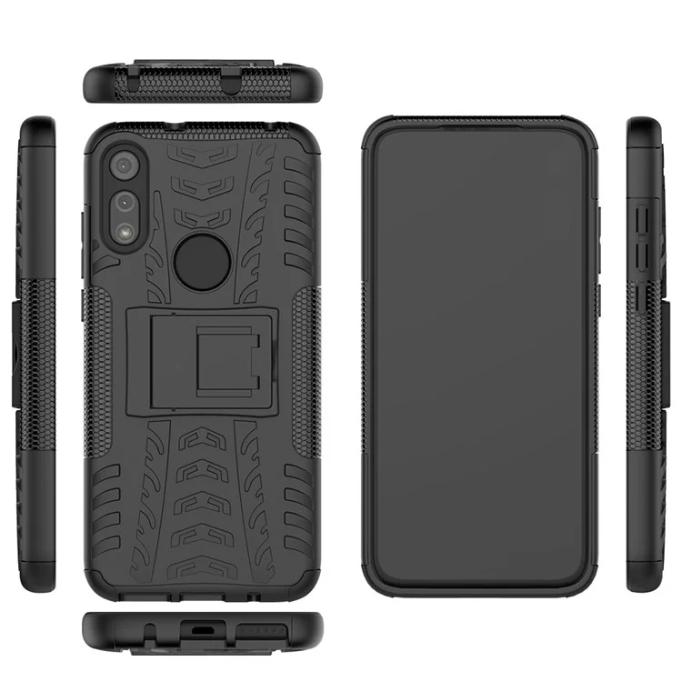 Cool Tyre Skin PC + TPU Cover with Kickstand for Motorola Moto E (2020) - Black