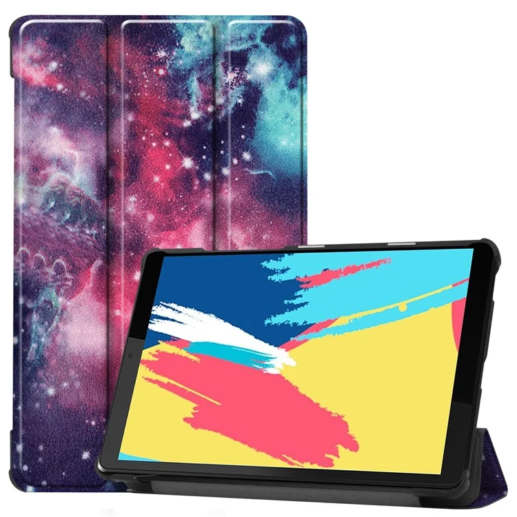 Capa de Suporte de Couro de Dobra Tripla com Impressão de Padrão para Lenovo Tab M8 - Céu Estrelado
