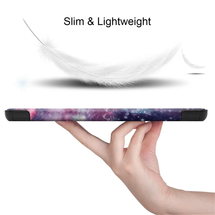 Capa de Suporte de Couro de Dobra Tripla com Impressão de Padrão para Lenovo Tab M8 - Céu Estrelado