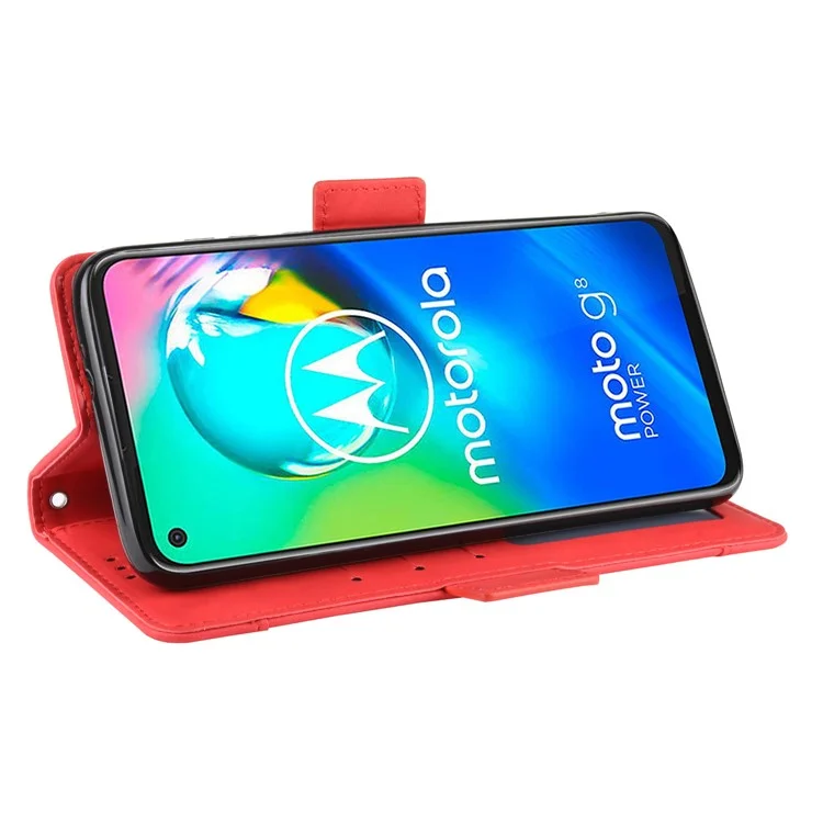 Wallet Stand Flip Leather Phone Cover with Multiple Card Slots for Motorola Moto G8 - Red