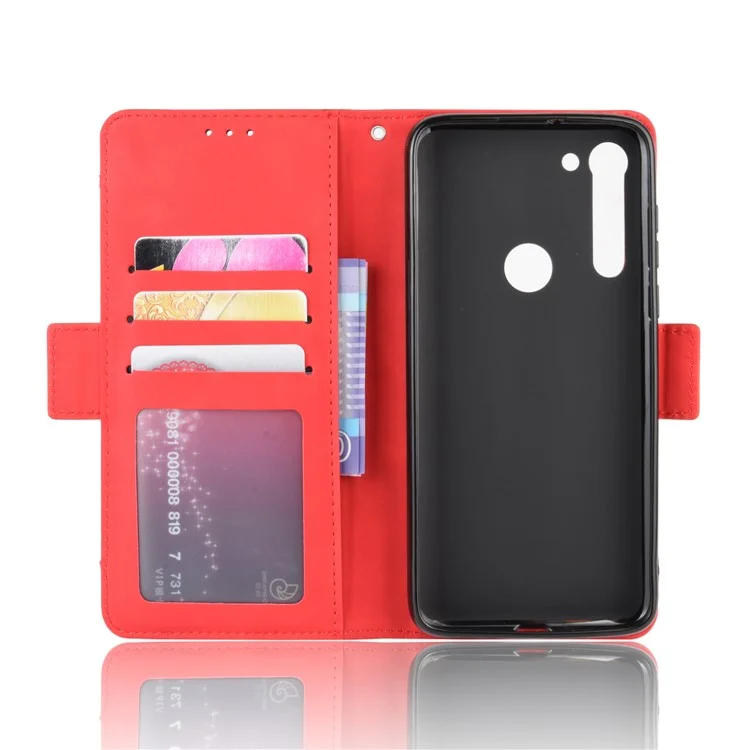 Wallet Stand Flip Leather Phone Cover with Multiple Card Slots for Motorola Moto G8 - Red